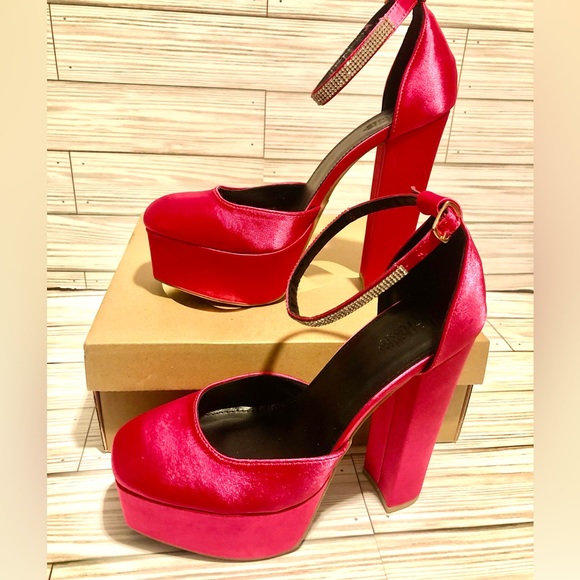 Pink satin glamorous rhinestone embellished platform heels women’s size 8 - Picture 4 of 6